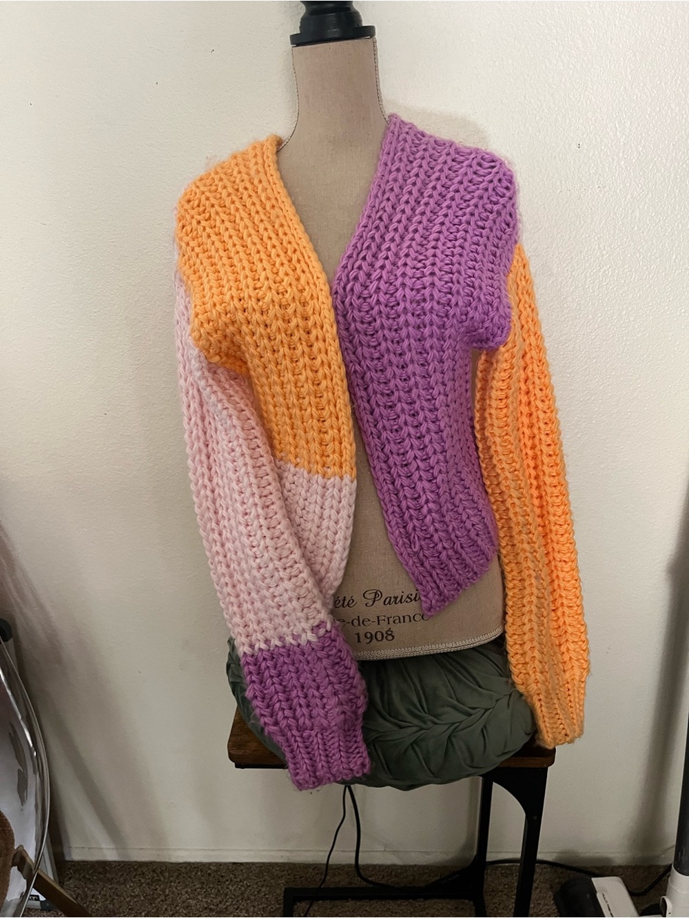 wild fable Colorblock Chunky Knit Cardigan - Purple, Orange, Light Pink